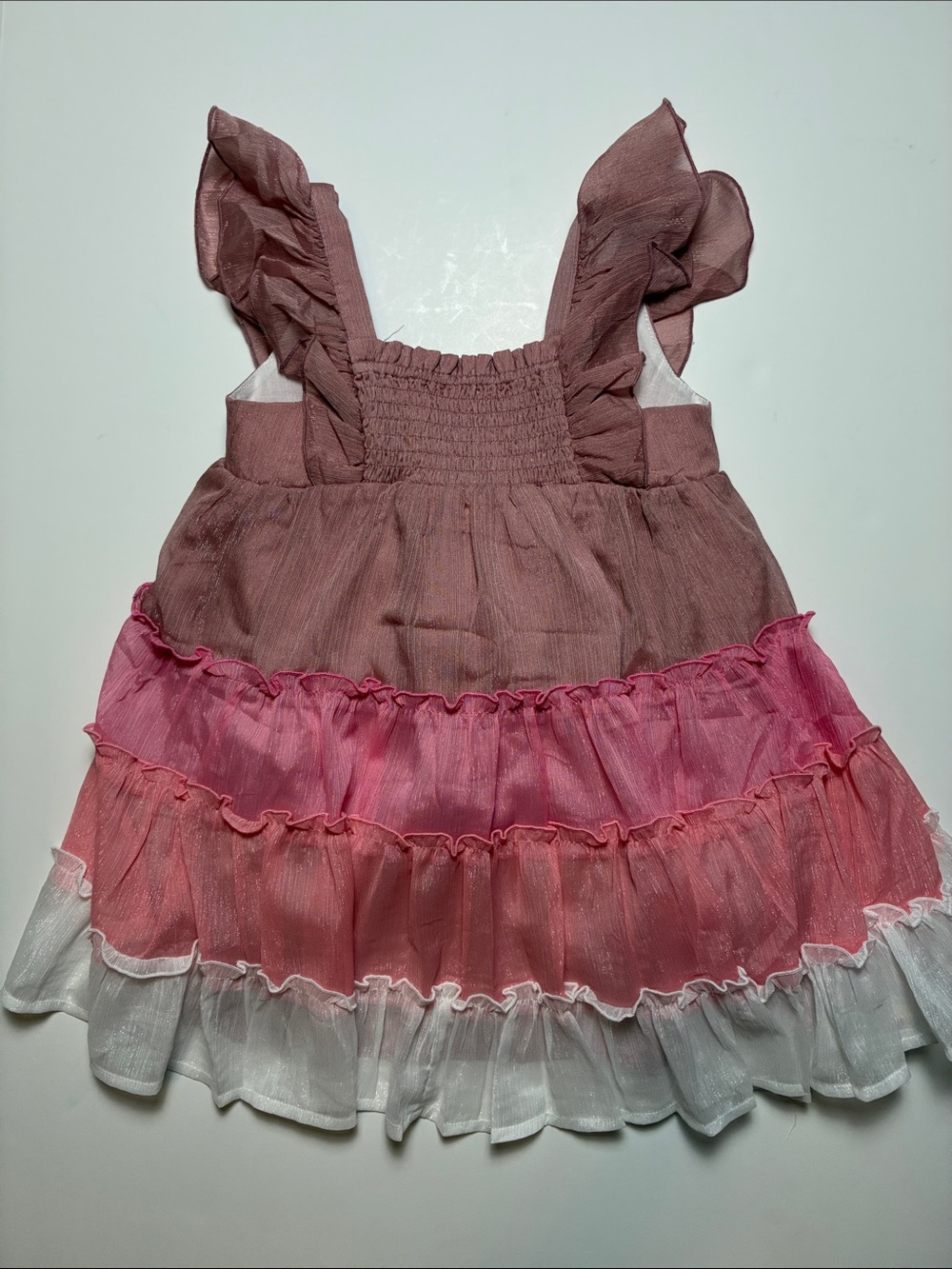 Girls Ruffled Layered Dress in Mauve, Pink & White